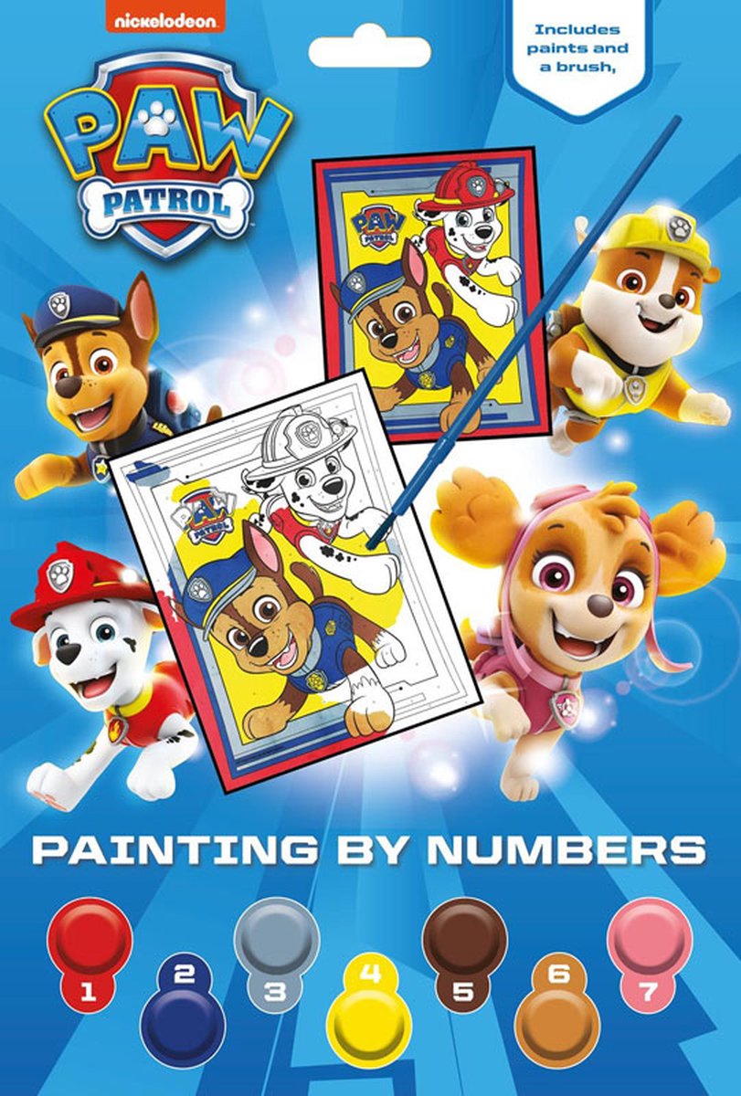 PAW Patrol | Keuren op nummer | PAW Patrol speelgoed | Knutselen | Verven| Tekenen | Kleurplaten + 7 kleuren verf en + penseel